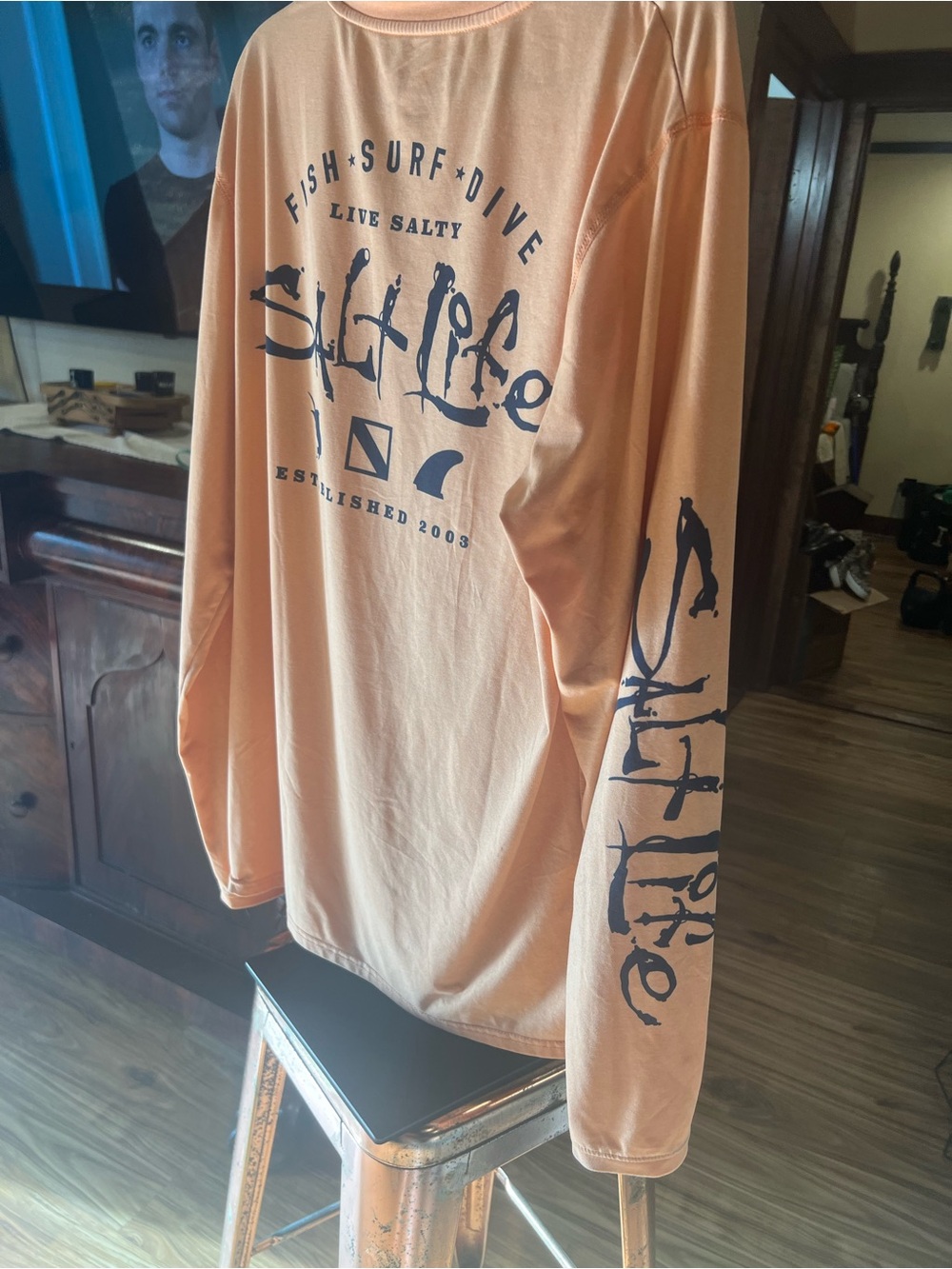 Salt Life Peach Long Sleeve with Navy Graphic - Picture 6 of 7